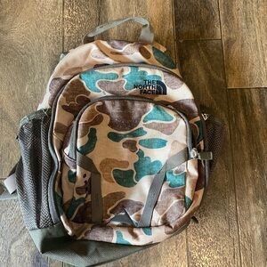 The North Face Kid's Sprout Brown and Teal Camouflage Backpack
